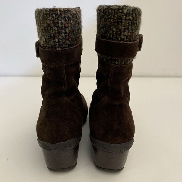 Aquatalia Brown Ankle Boot Wedge Heel Front Zip Suede Knit Cuff Waterpro… - Picture 5 of 8